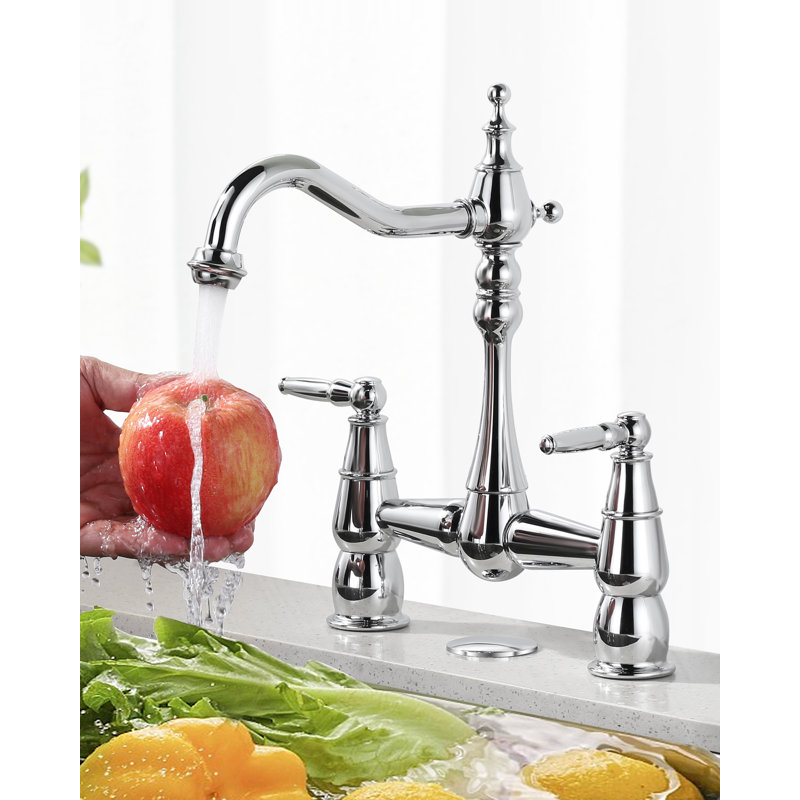 Robinet de lavabo central Bridge pour évier, robinet d'évier de cuisine 2 trous en laiton, Chrome poli