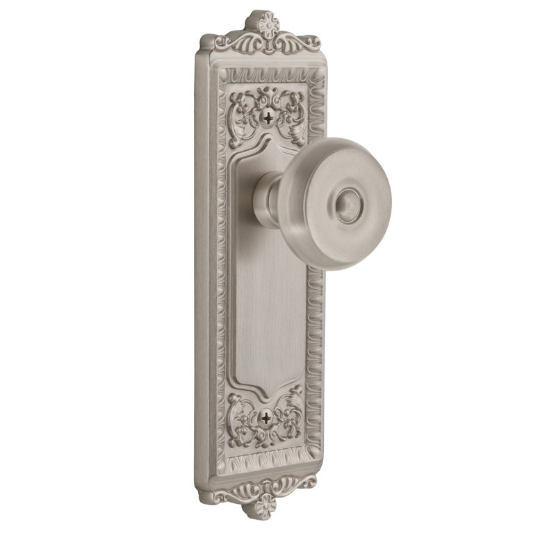 Plaque de passage Grandeur avec bouton de porte Windsor, Nickel satiné, 2 3/4"