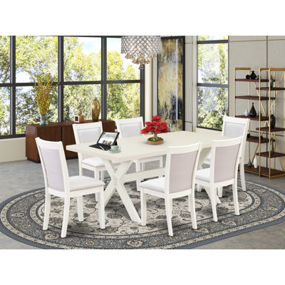 Kitchen Table Set -a Wood Dining Table and Parson Chairs - Wire Brushed Linen White Finish by Gracie Oaks