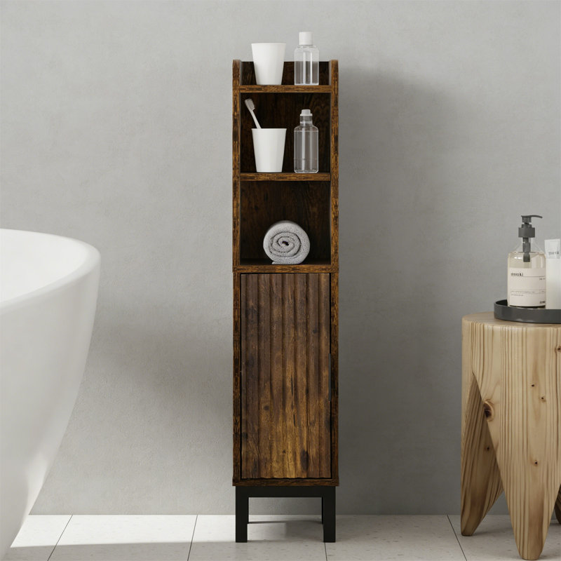 Rustic Brown Corner Toilet Paper Storage Cabinet With Adjustable Shelves, Rustic Brown/Black