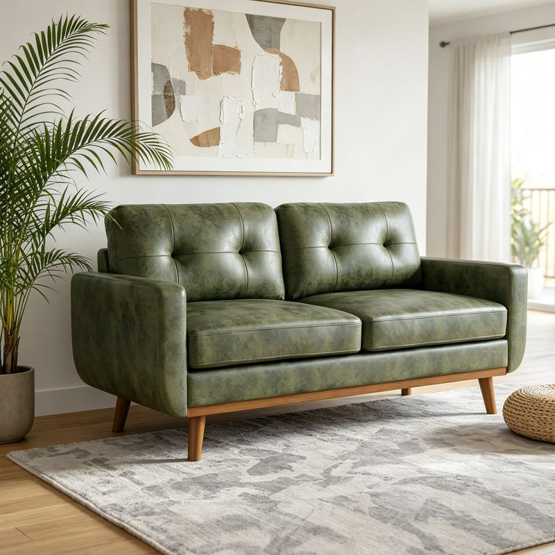 Canapé 65 po Mid-Century, Mélange de polyester vert olive