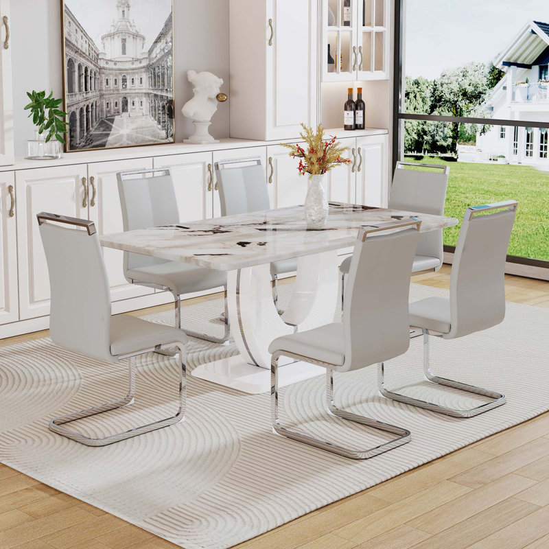 Ensembles de tables de salle à manger, Beige/Argenté, 7