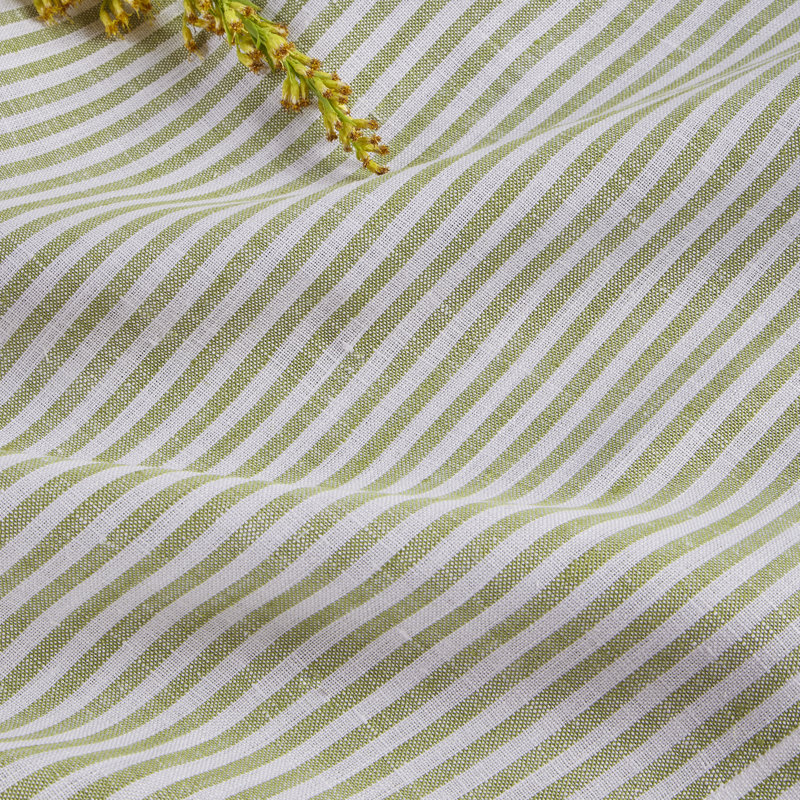 100% Pure Linen Tablecloth, 120" L x 60" W, Avocado/White, Narrow Stripe