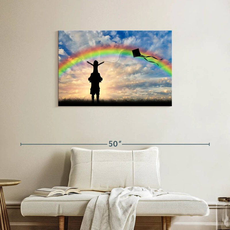 Alvord Dad And Child Under A Rainbow, H 24 po x l 36 po