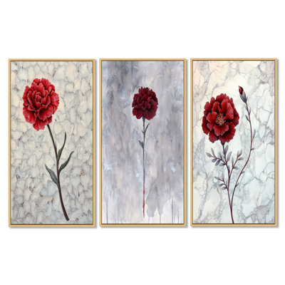 «Radiant Dream of Carnation Flower», ensemble d'art mural 3 œillets