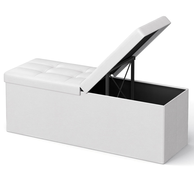 43 Inches Folding Storage Ottoman Bench With Flipping Lid, White
