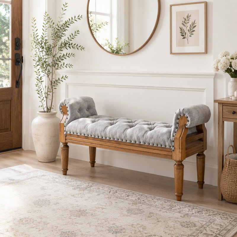Fabric Upholstered Bench, Grey