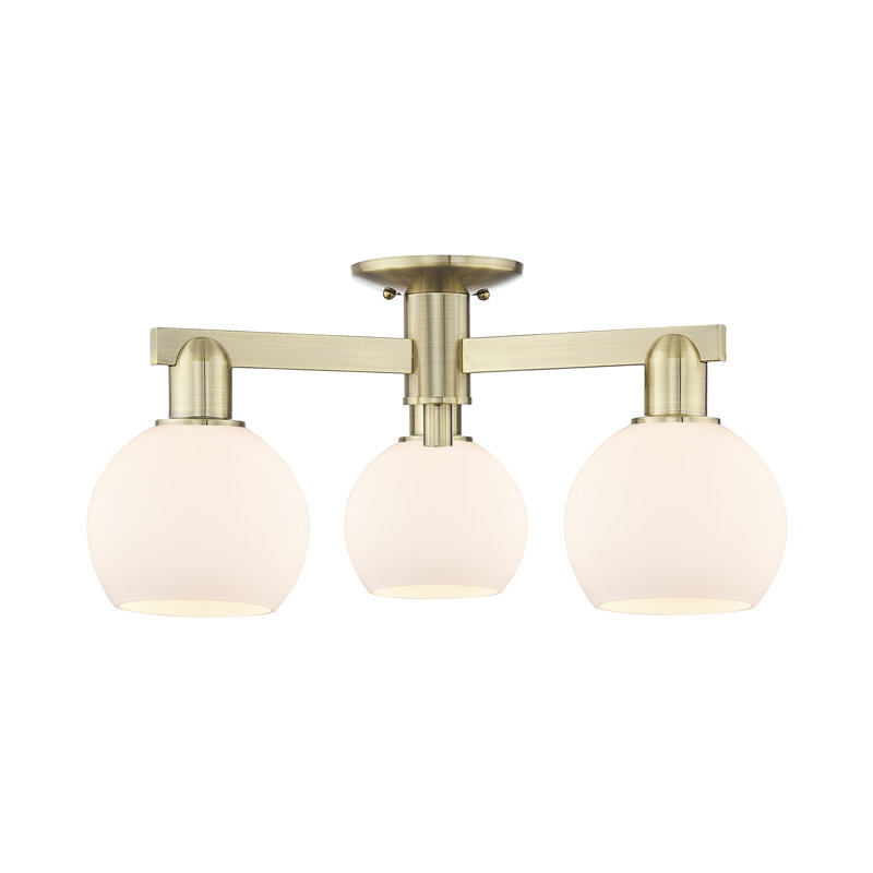 Arcadia - Amberle - 3 Light 23" Semi-Flush Mount - Antique Brass Finish - Matte White Shade, Matte White, Antique Brass