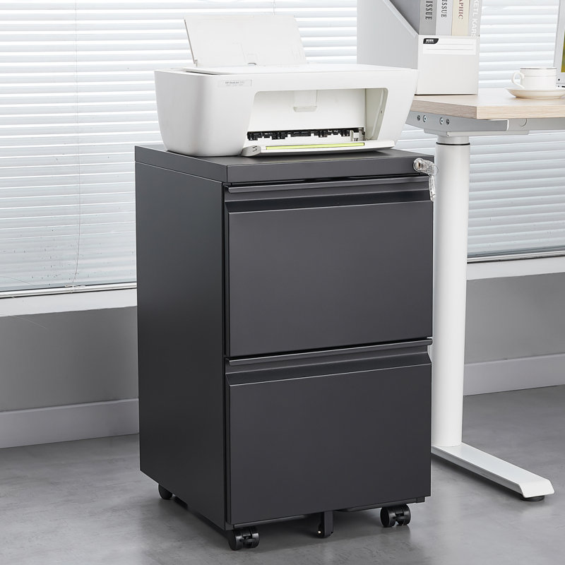 Drawer File Cabinet With Lock, Metal Under Desk Rolling Filing Cabinet Fits Letter/Legal/A   Home Office, Mobile Filing Cabinet, Assemble Required