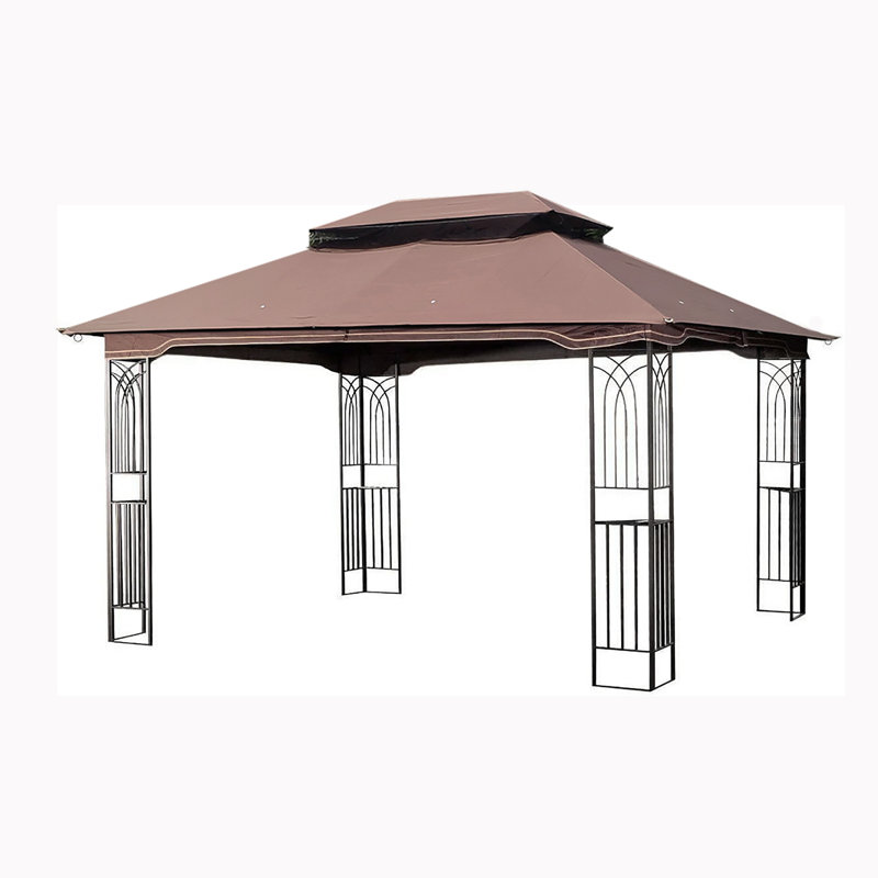 Tente de pavillon de jardin 13x10 avec double toit ventilé et moustiquaire, Brun, Brun