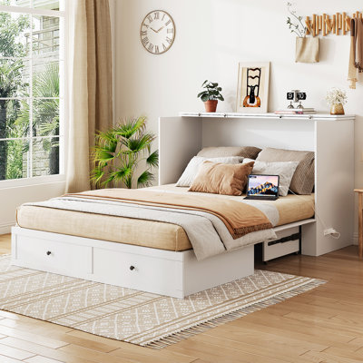 Queen Size Murphy Bed With Storage And Built-in Charger