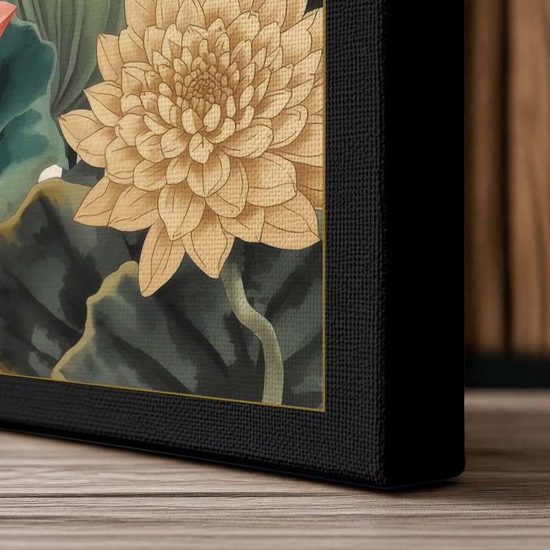 Lotus Bloom in Silence Japandi - Wrapped Canvas, 36x24 - 91.4 x 61.0 cm, Black Border