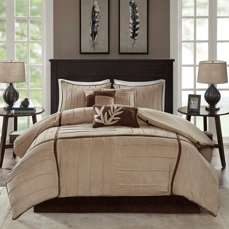 Ensemble de literie d'édredon beige - 8 oz / Yd2, 7 pièces de lit double, simili suède, Beige