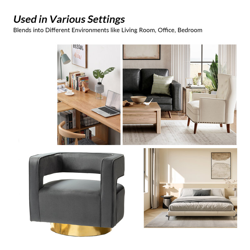 Aysha Velvet Swivel Accent Chair, Gray Velvet