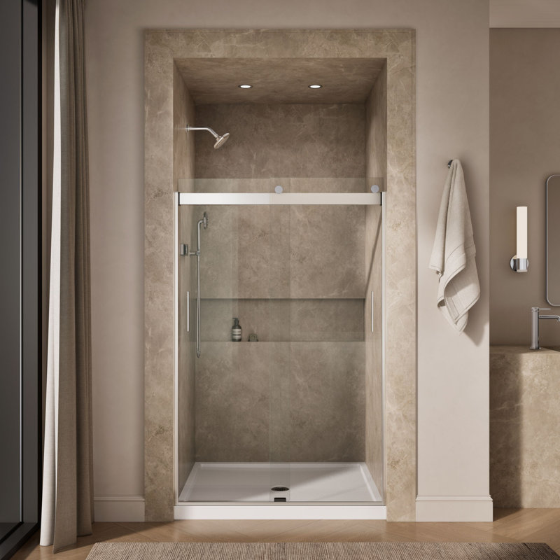 Levity 47.58" x 74" Bypass Shower Door with CleanCoat Technology, Bright Silver, Crystal Clear