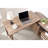 L-Shaped Workstation With Storage Credenza, Sliding Barn Door, And Reversible Design For Home Office, Hazelnut Finish