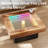 Infinity Mirror Light Coffee Table For Living Room, Rustic Wood Led Coffee Table, Modern Square Center Table With Music Sync Lights-630359387-630359386-634067008