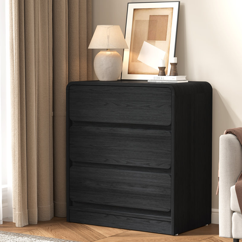 3-Drawer Nightstand For Bedroom, Black