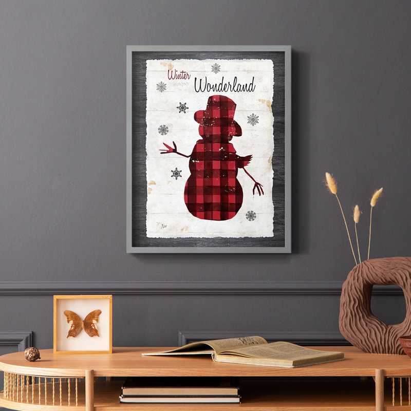 «Chequered Snowman II», reproduction encadrée - bois massif, Gris, H 10 po x l 8 po