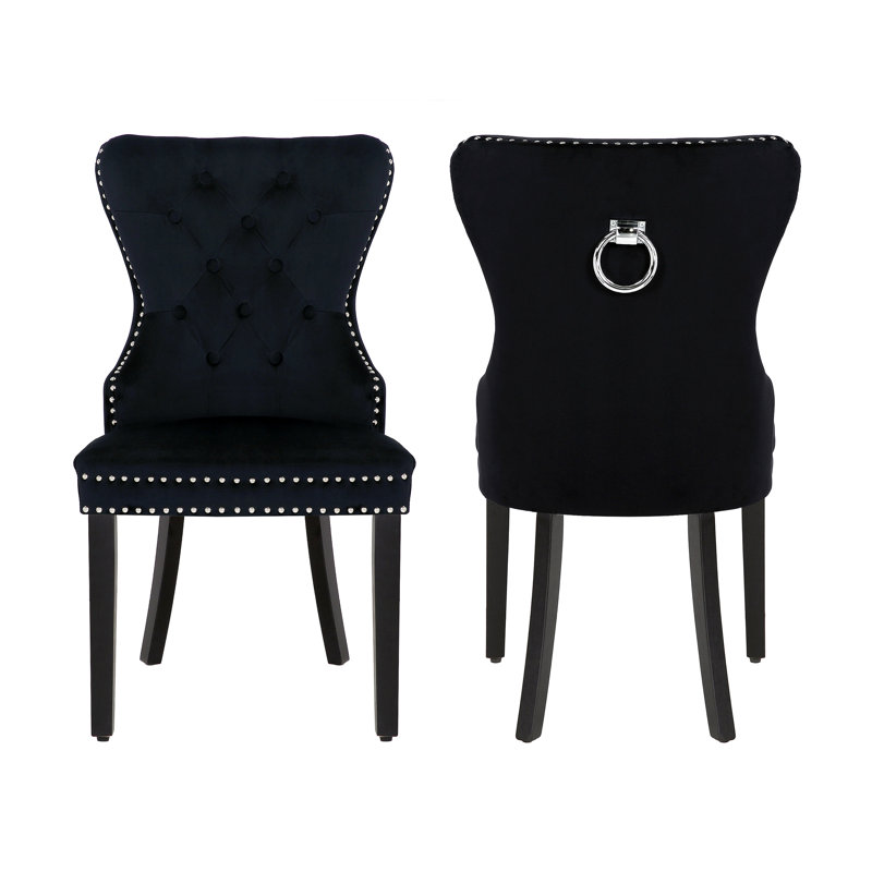 Chaise parsons rembourrée en velours Kirsten, Noir, noir, noir, noir