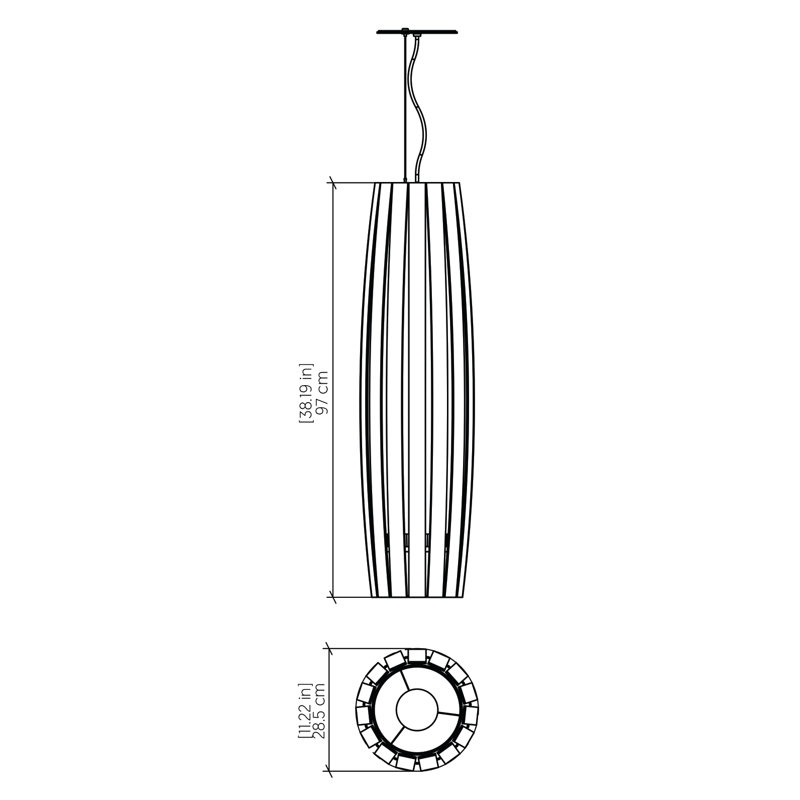 Luminaire suspendu géométrique simple à 1 lumière, Noyer américain, H 37,83 po x l 11,12 po x P 11,12 po
