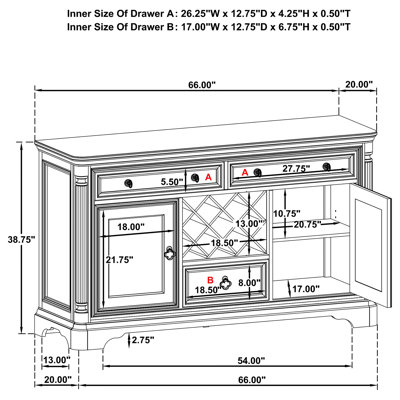 Buffet à vin Cresswell à 2 portes et 3 tiroirs, couleur taupe vieilli