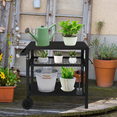 Bernece Outdoor Grill Dining Cart Movable BBQ Trolley with Two Wheels