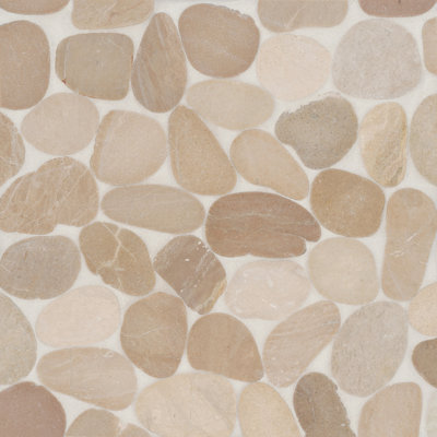 Waterbrook 12"" x 12"" Jumbo Sliced Pebble Mosaic Tile in Tan/Beige/Ivory -  Bedrosians, 100003099