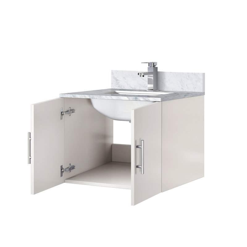 Meuble-lavabo de salle de bain 24 po X P 22 po D, dessus en marbre de Carrare et ensemble de robinet, Blanc, 24"
