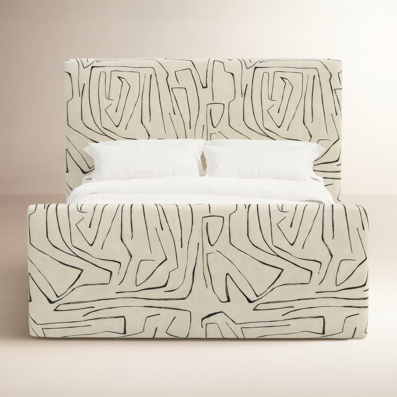 Upholstered Bed, Twin, Graffito Linen Onyx