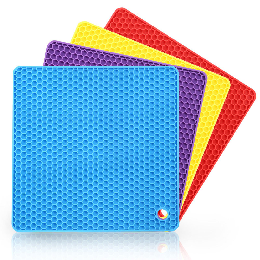 4 Pieces Silicone Trivets For Hot Dishes, Pots And Pans, Hot Pads For Kitchen, Silicone Pot Holders, Silicone Mats For Kitchen Counter, Non Slip Heat Resistant Mat, Flexible Trivet Mat Set 4 (Set of 4) Rebrilliant 