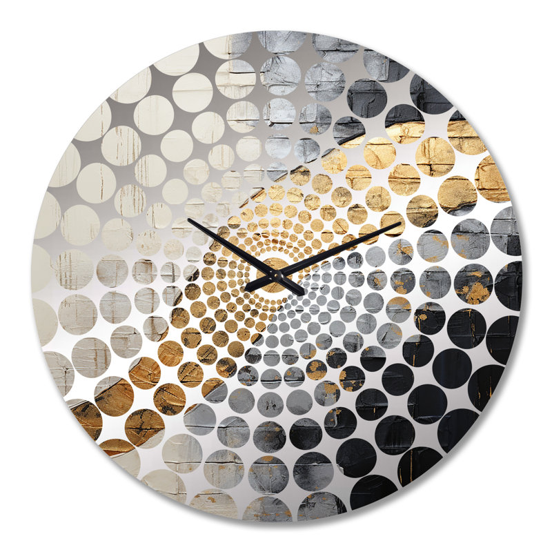 Horloge murale spirales abstraites gris et or gris, Très grand