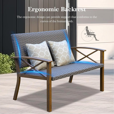 Ensemble de mobilier de patio en aluminium, ensemble de conversation moderne 4 pièces avec dossiers et sièges rembourrés en coton, ensemble de canapé modulaire d'extérieur en métal avec coussin de 5,5 pouces et table basse pour balcon, jardin