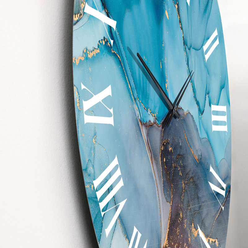 Horloge murale moderne bleue et grise, art abstrait fluide IV, Grand