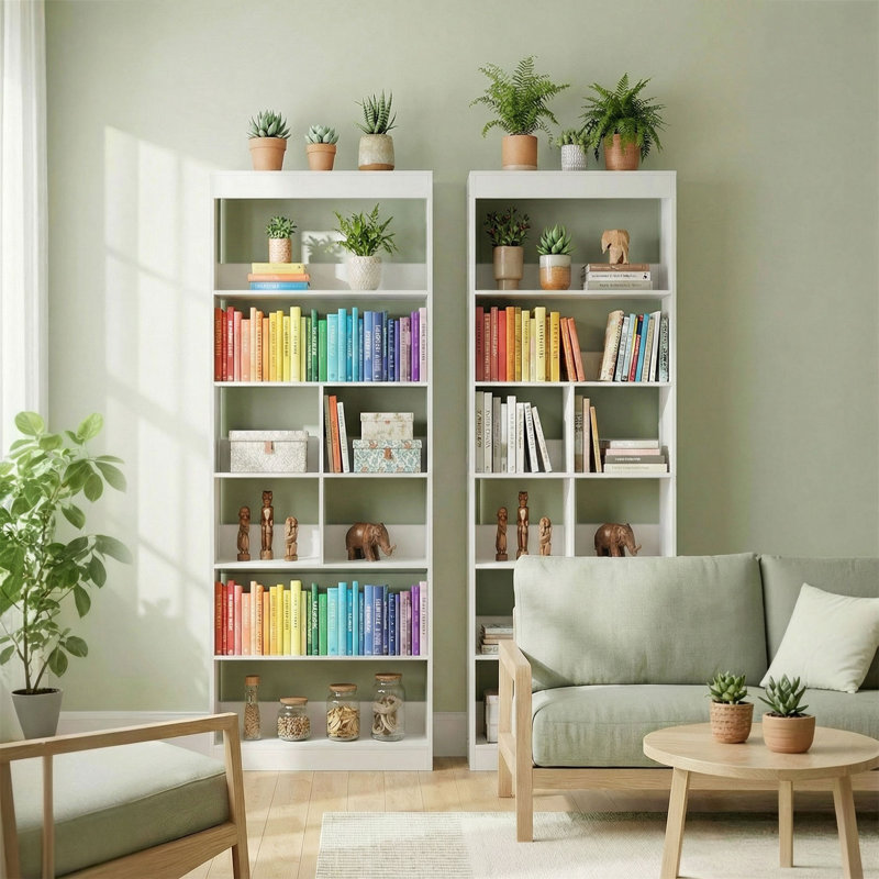 HOMCOM Bookcase, 6-Tier Bookshelf with Anti-Tipping Design, White