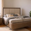 Ensemble de chambre pour grand lit, gris clair, argent, blanc, bois chromé, ensemble de 2 pièces avec table de chevet-131013488