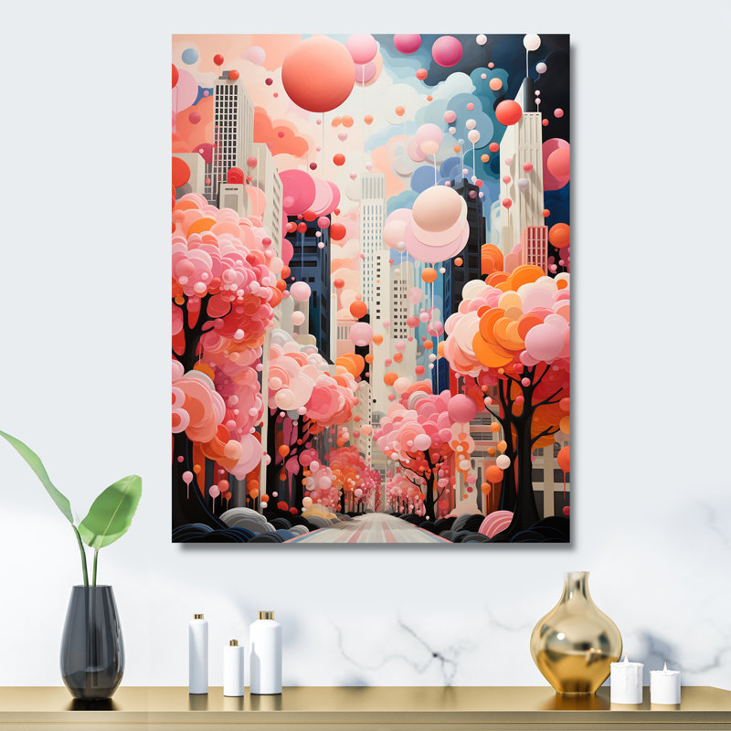 Bubble Gum Cityscape Horizon II - Art mural en métal City Art Deco, H 40 po x l 30 po x P 1,5 po
