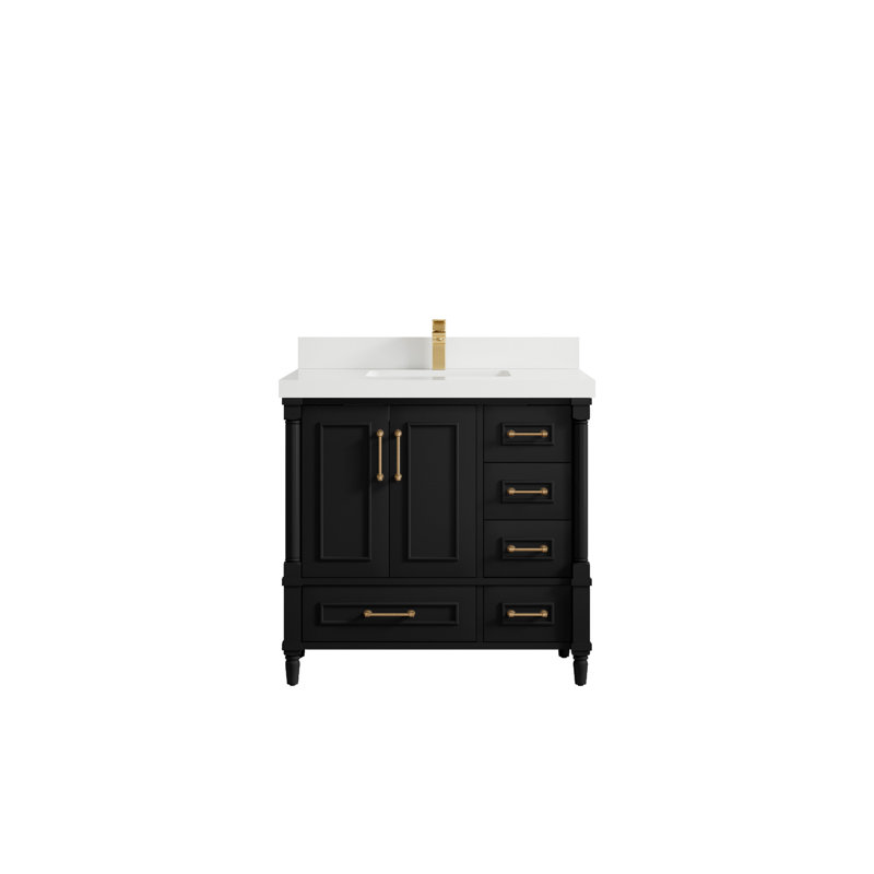 36'' Single Bathroom Vanity with Quartz Top, White, Black