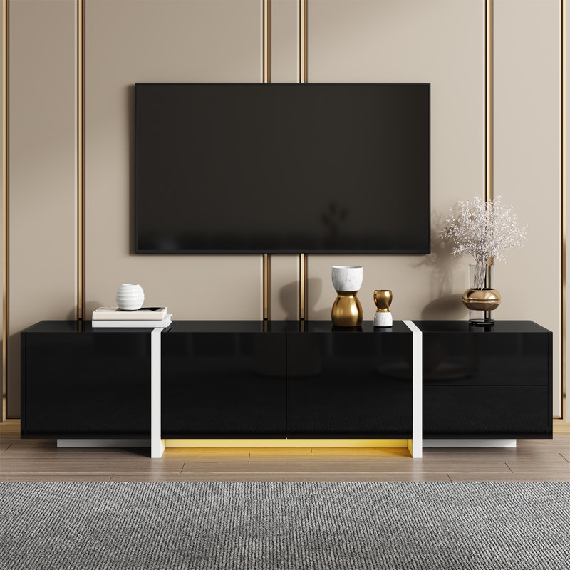 Meuble télé ultrabrillant avec tiroir et DEL pour téléviseur de 65 po ou moins, Noir