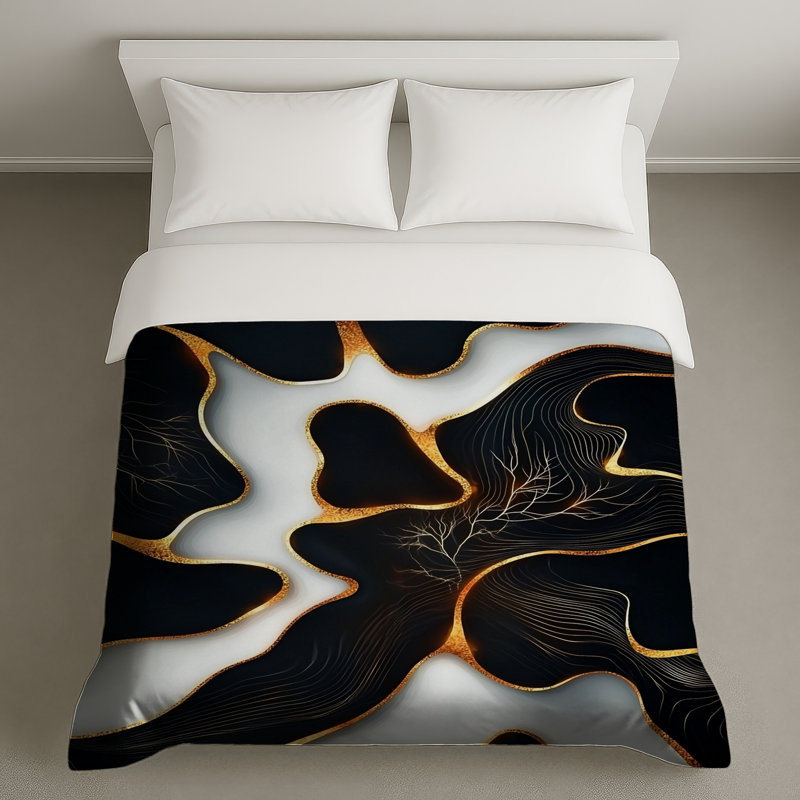 Housse de couette abstraite Modern Bedding Art, Housse de couette pour grand lit, Noir / abstrait