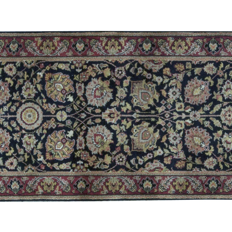 Tapis de couloir noir et rouge de haute qualité noué à la main