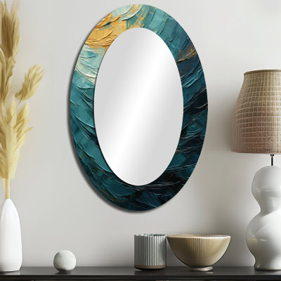 Teal Majestic Motion - Grand miroir mural ovale sur métal