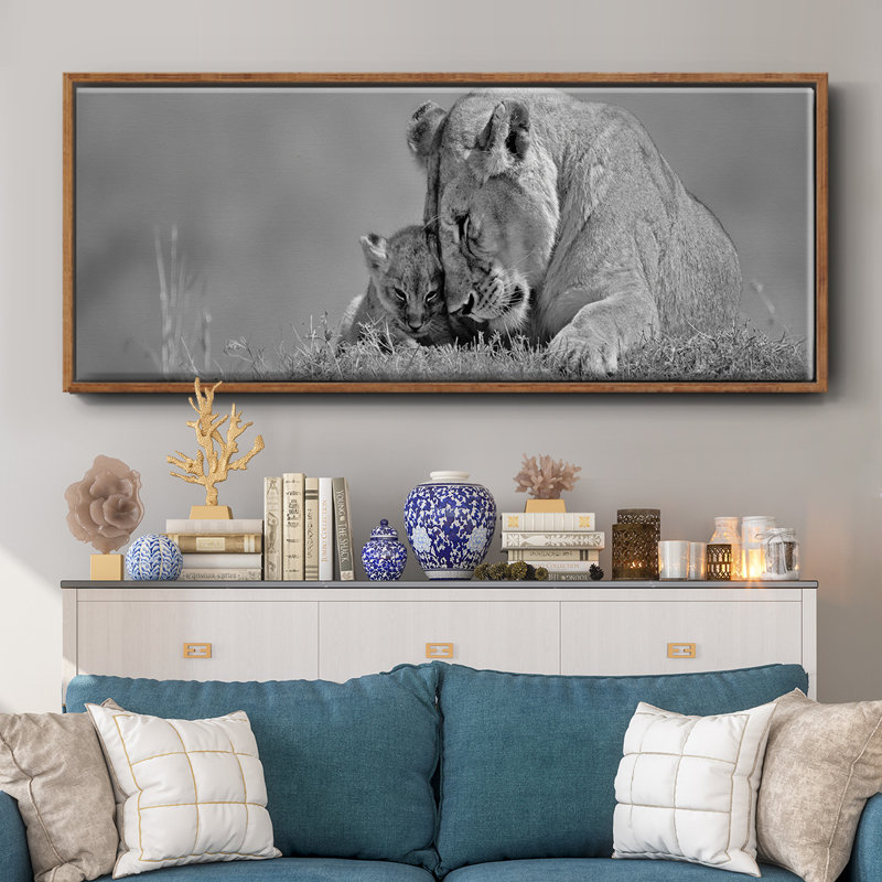Lioness Love- Framed Canvas, 24" H x 60" W