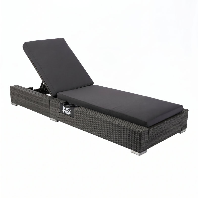 Chaise longue d'extérieur en osier avec coussins, dossier inclinable réglable pour patio, piscine et jardin