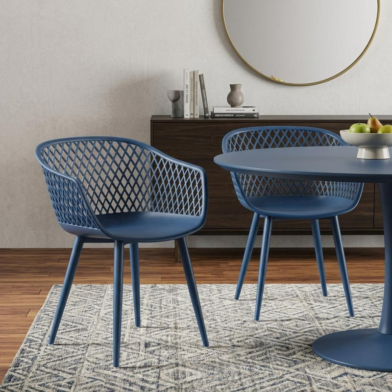 Ensemble de deux chaises de salle à manger empilables d'extérieur en plastique robuste bleu