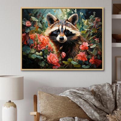 Noir et rose fleur de raton laveur - art mural raton laveur