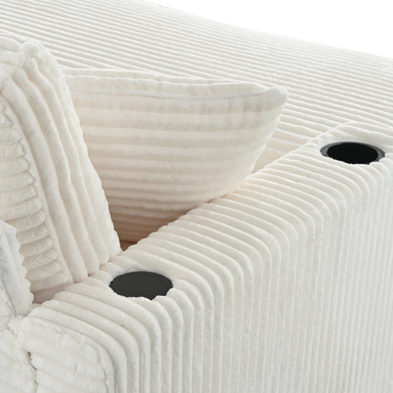 Canapé-lit 60 po en velours côtelé avec ports USB et porte-gobelets, Blanc