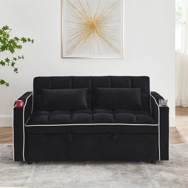 Versatile Foldable Sofa Bed With Adjustable Back And Multiple Convenient Features, 31.1" H x 55.5" W x 37" D, Black