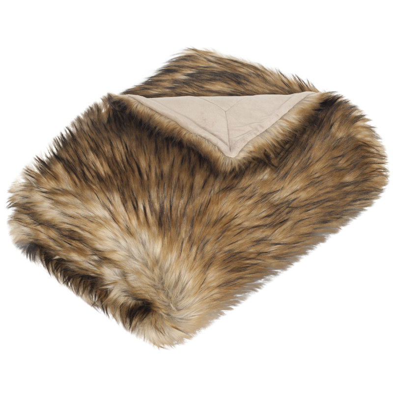 Brown Faux Fur Reversible Throw Blanket