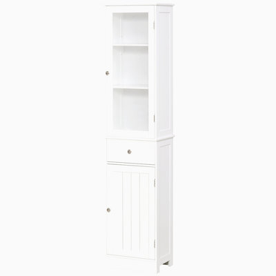 Slim Bathroom Storage Cabinet, Tall Bathroom Cabinet, Narrow Linen Tower With Acrylic Door, Drawer And Shelves